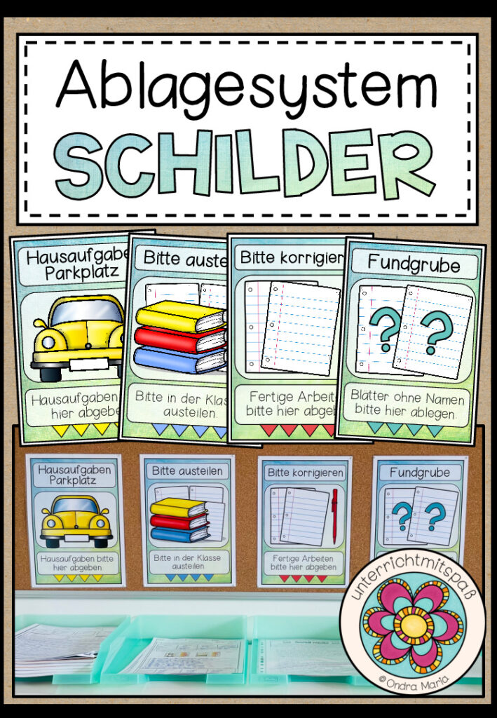 Ablagesystem im Klassenzimmer – Schilder