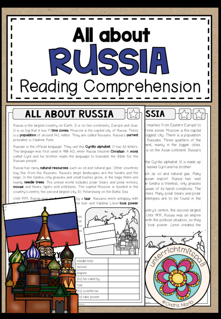 All about Russia – Reading Comprehension (2-fach differenziert + Conversation Strips)