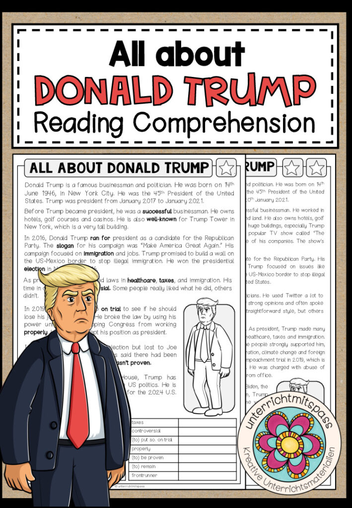 All about DONALD TRUMP – Reading Comprehension (2-fach differenziert + Conversation Strips)