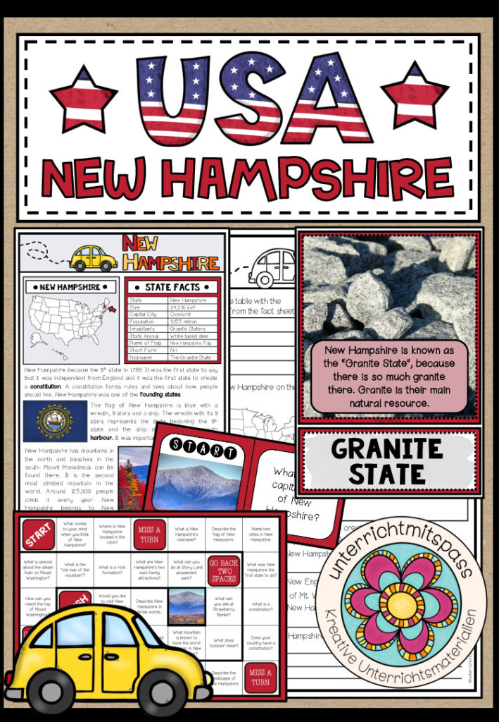 USA – New Hampshire (Fact Sheets, Worksheets and Games)