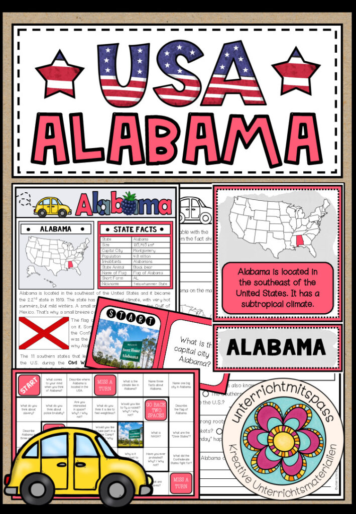 USA – Alabama (Fact Sheets, Worksheets and Games)