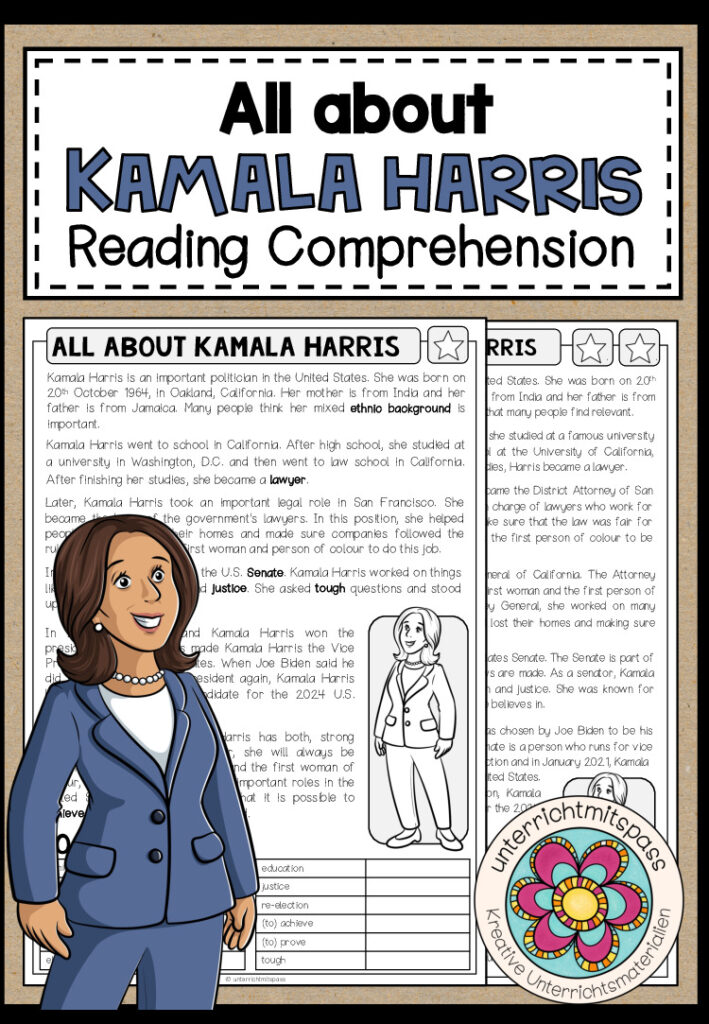 All about KAMALA HARRIS – Reading Comprehension (2-fach differenziert + Conversation Strips)