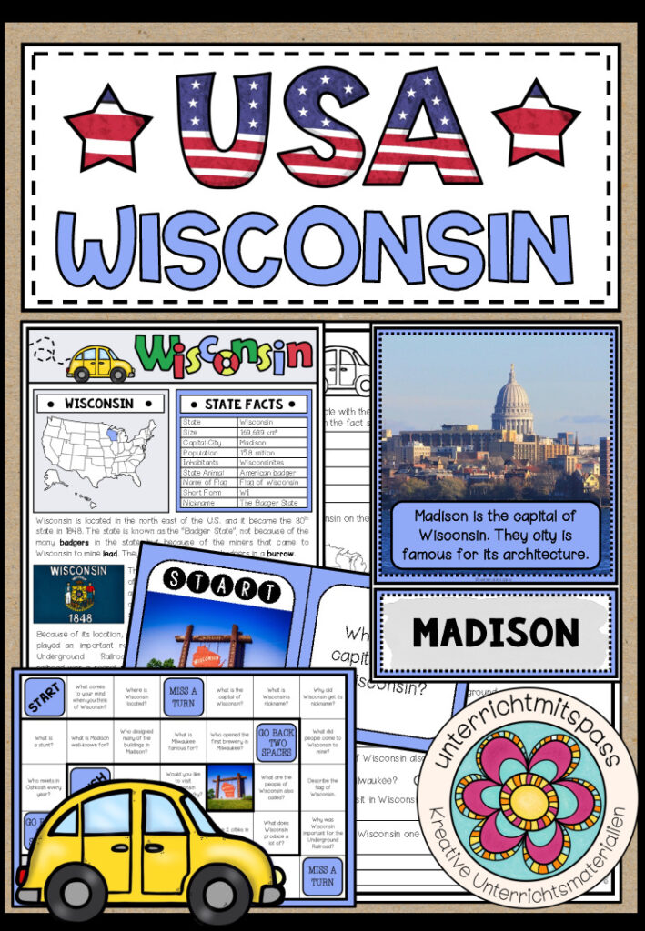 USA – Wisconsin (Fact Sheets, Worksheets and Games)