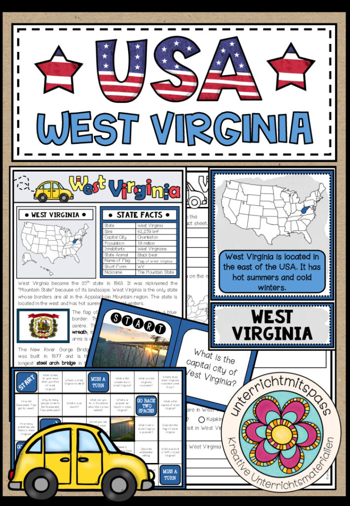 USA – West Virginia (Fact Sheets, Worksheets and Games)