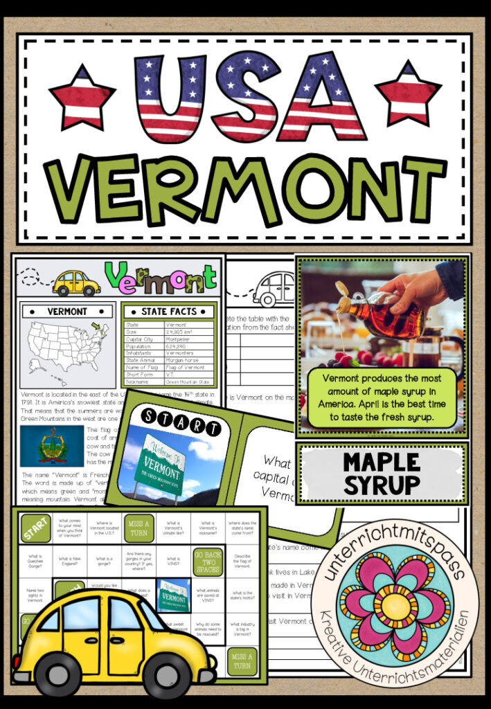 USA – Vermont (Fact Sheets, Worksheets and Games)