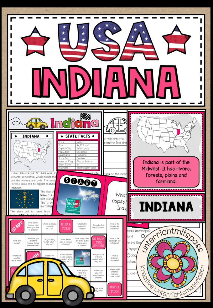 USA – Indiana (Fact Sheets, Worksheets and Games)
