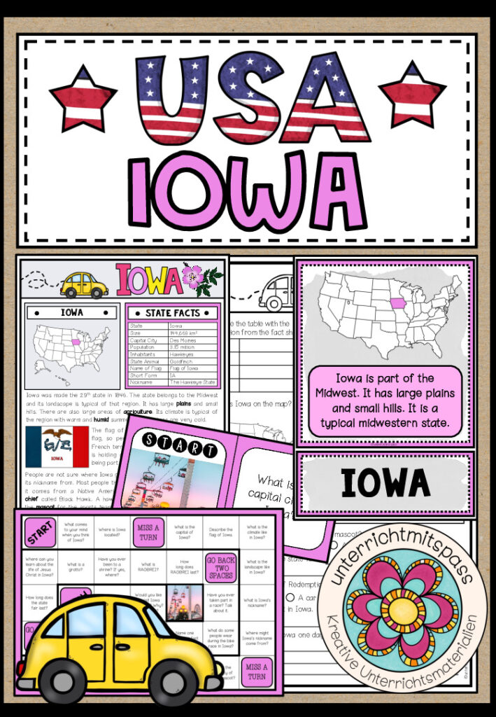 USA – Iowa (Fact Sheets, Worksheets and Games)