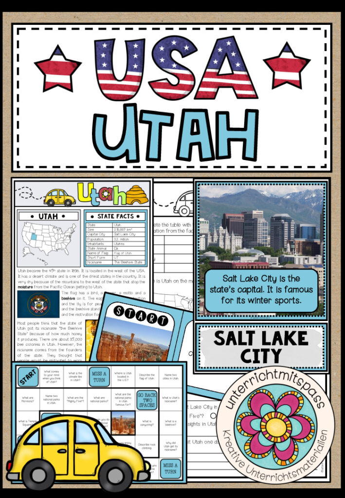 USA – Utah (Fact Sheets, Worksheets and Games)