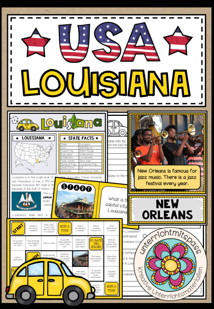 USA – Louisiana (Fact Sheets, Worksheets and Games)
