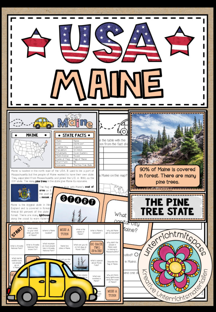 USA – Maine (Fact Sheets, Worksheets and Games)