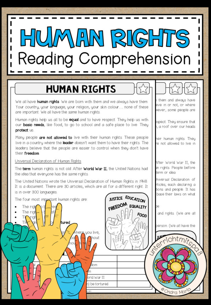 HUMAN RIGHTS – Reading Comprehension (2-fach differenziert + Conversation Strips)