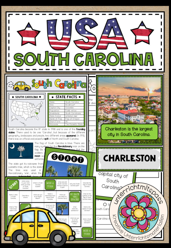 USA – South Carolina (Fact Sheets, Worksheets and Games)