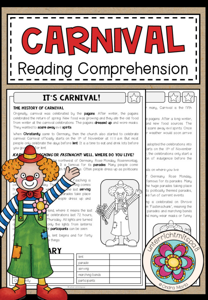 IT’S CARNIVAL – Reading Comprehension (2-fach differenziert + Conversation Strips)