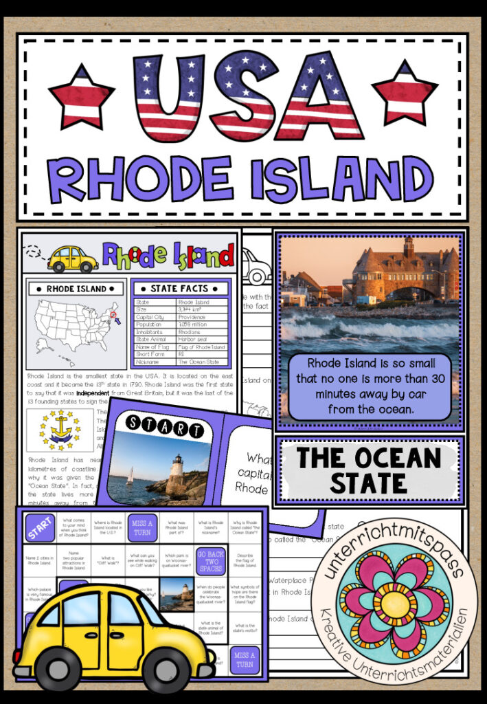 USA – Rhode Island (Fact Sheets, Worksheets and Games)