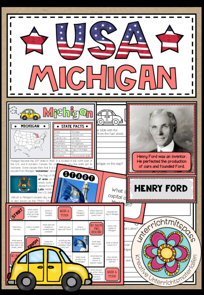 USA – Michigan (Fact Sheets, Worksheets and Games)
