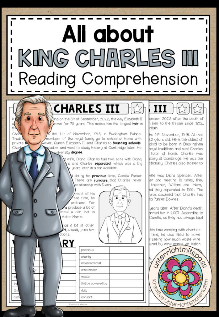 KING CHARLES III – Reading Comprehension (2-fach differenziert + Conversation Strips)