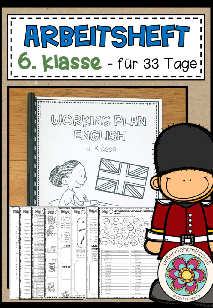Arbeitsheft / Arbeitsplan / Übungsheft bei Schulschließung ENGLISCH 6. Klasse für 33 Tage