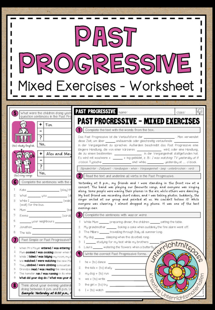 PAST PROGRESSIVE – Mixed Exercises (Worksheet)