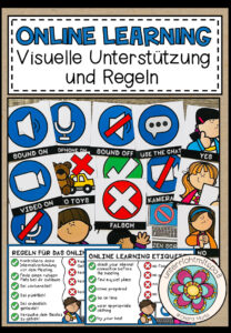 ONLINE LEARNING – Visuelle Unterstützung und Regeln (Deutsch und Englisch) für den Videounterricht (Distance Learning, Fernunterricht)