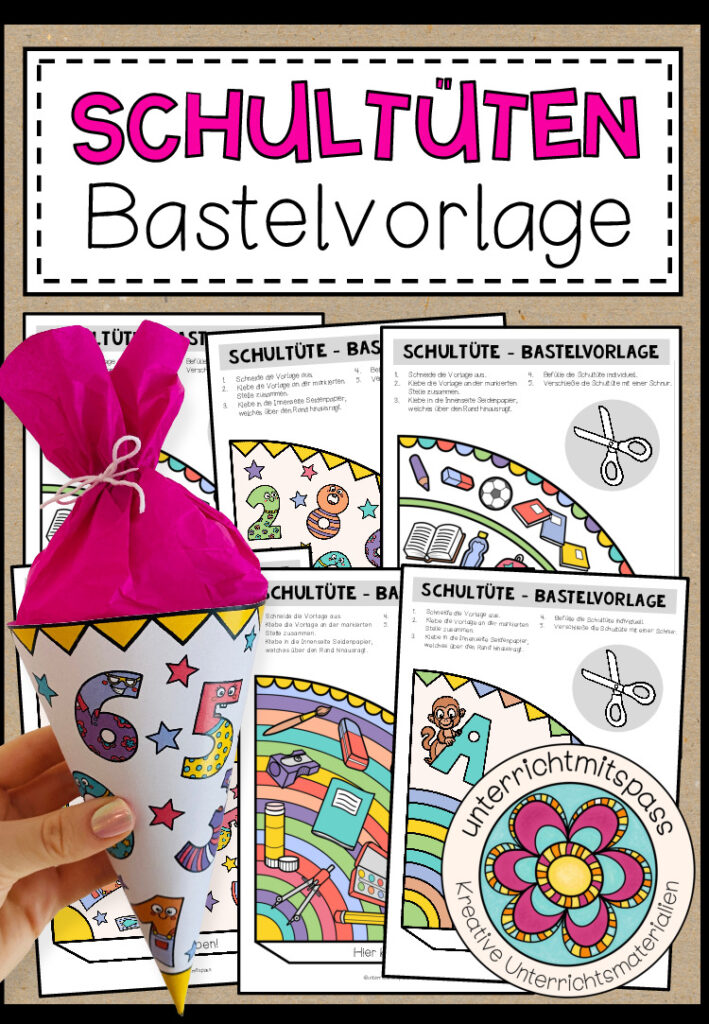 Schultüten – Bastelvorlagen (in Farbe & Schwarz/Weiß)