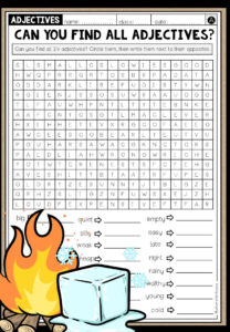 ADJECTIVES (Opposites) – Wordsearch (3-fach differenziert)