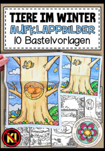 Tiere im Winter – Aufklappbilder (10 handgezeichnete Bastelvorlagen)