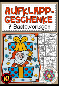Weihnachtsgeschenke – Aufklappbilder (7 handgezeichnete Bastelvorlagen)