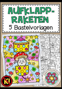 Neujahr – Raketen – Aufklappbilder (5 handgezeichnete Bastelvorlagen)