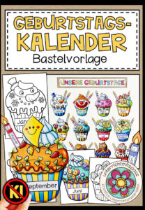 Geburtstagskalender (Cupcakes) – Bastelvorlage