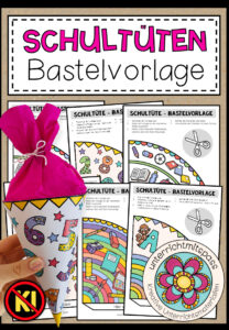 Schultüten – Bastelvorlagen (in Farbe & Schwarz/Weiß)