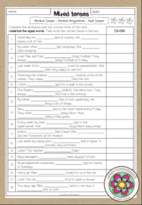 Mixed Tenses Worksheet (Present Simple, Present Progressive, Past Simple) 3fach differenziert