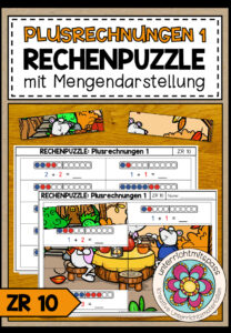 Addition im Zahlenraum 10 (mit Mengendarstellung) Klasse 1 – Plusrechnen bis 10, Rechenaufgaben | Rechenpuzzle
