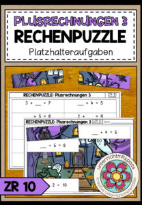 Addition Klasse 1 – Platzhalteraufgaben bis 10, fehlende Zahlen, Plusrechnen | Rechenpuzzle