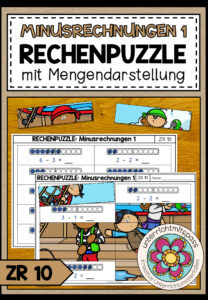 Subtraktion Klasse 1 – Minusrechnen bis 10, Mengendarstellung, Zahlenraum 10 | Rechenpuzzle
